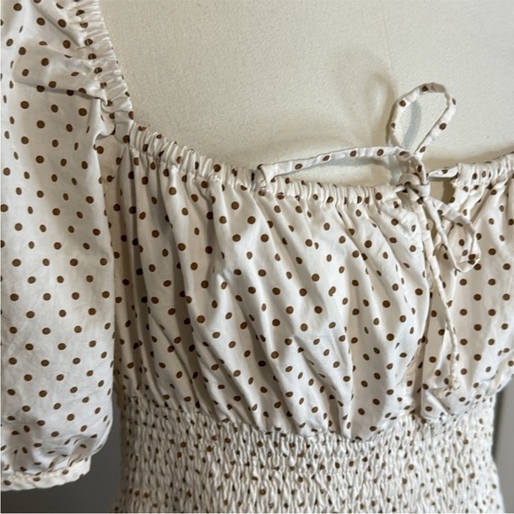Faithfull The Brand Lydia Brown Cream Polka Dot Bustier Tie Front Mini Dress 4 - Picture 3 of 7